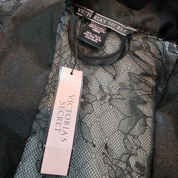 Victorias Secret NEW Black Lace Open Front Lightweight Sheer Robe Whimsigoth M/L - Picture 7 of 9